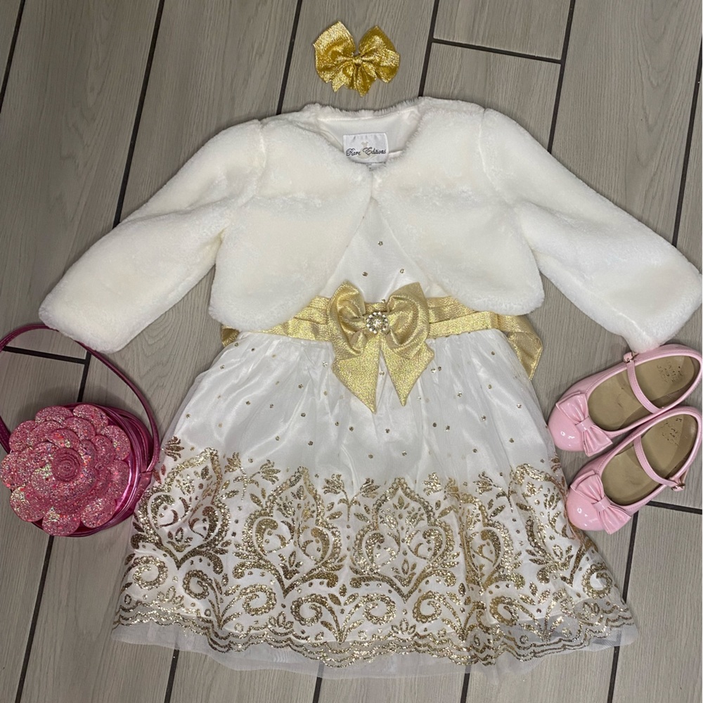 White and Gold Christmas Dress